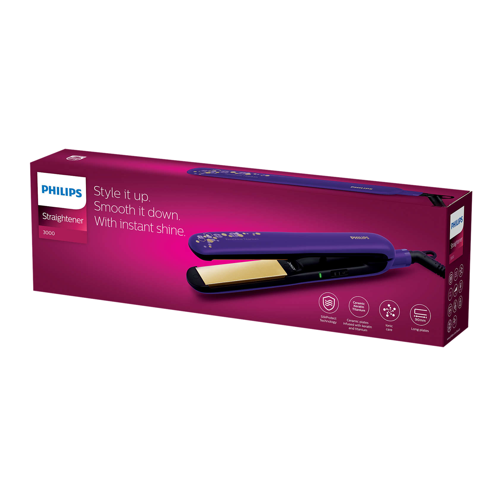 Buy PHILIPS 3000 Hair Straightener with Silk Protect Technology Ceramic Titanium Plates Purple Online Croma